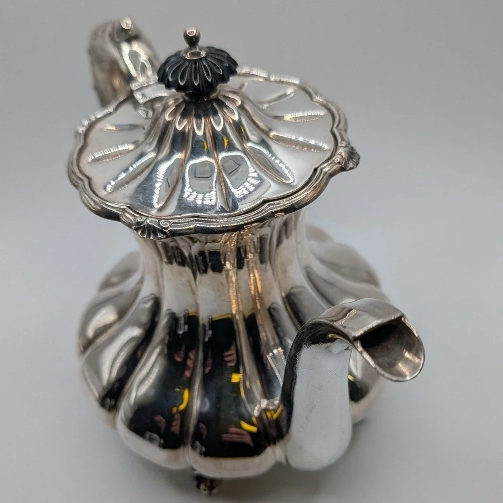 Antique Victorian Melon Ribbed Silver Plate Teapot E.G. Webster & Son Ornate Lux
